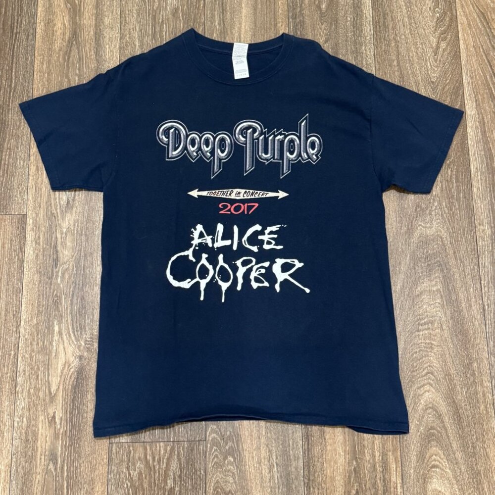 Deep Purple Alice Cooper 2017 Together in Concert Tour Shirt Men's Large Blue